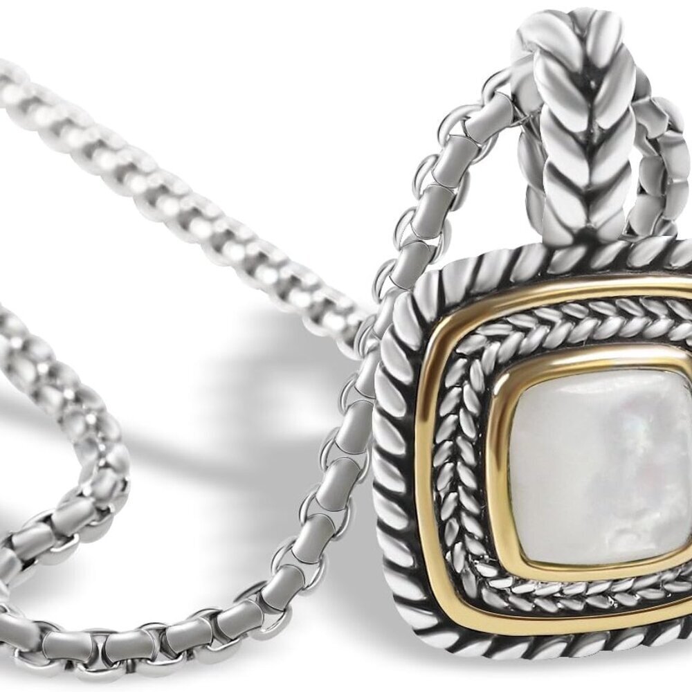 Designer Inspired 18K Gold Plated Two Tone Wheat Pendant Necklace for Women with